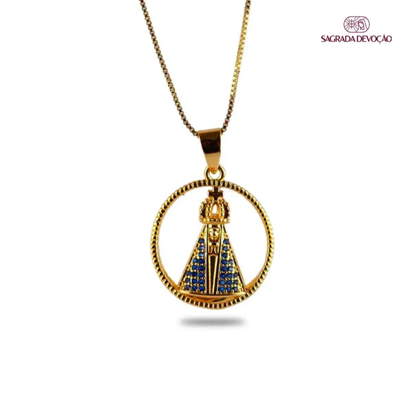Colar Aura Nossa Senhora Dupla Face | Zircônias Premium Ouro 14K
