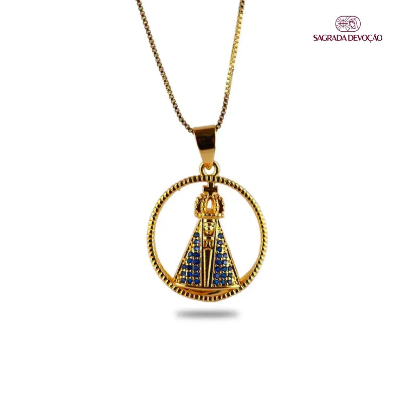Colar Aura Nossa Senhora Dupla Face | Zircônias Premium Ouro 14K