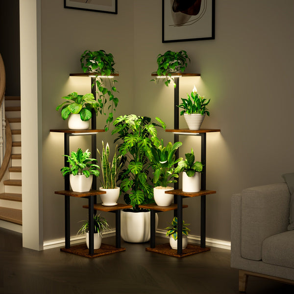 2 peças de suportes de plantas com luz LED de 5 níveis