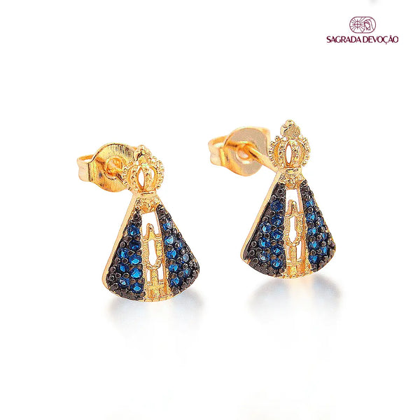 Brinco de Nossa Senhora Aparecida Celestial- Zircônia Premium