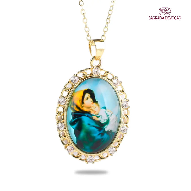 Colar Religioso de Zircônias em Ouro 14K