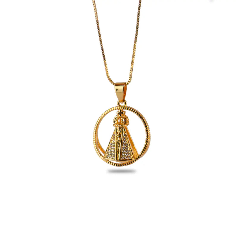 Colar Aura Nossa Senhora Dupla Face | Zircônias Premium Ouro 14K