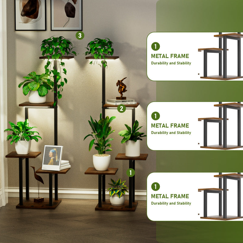 2 peças de suportes de plantas com luz LED de 5 níveis