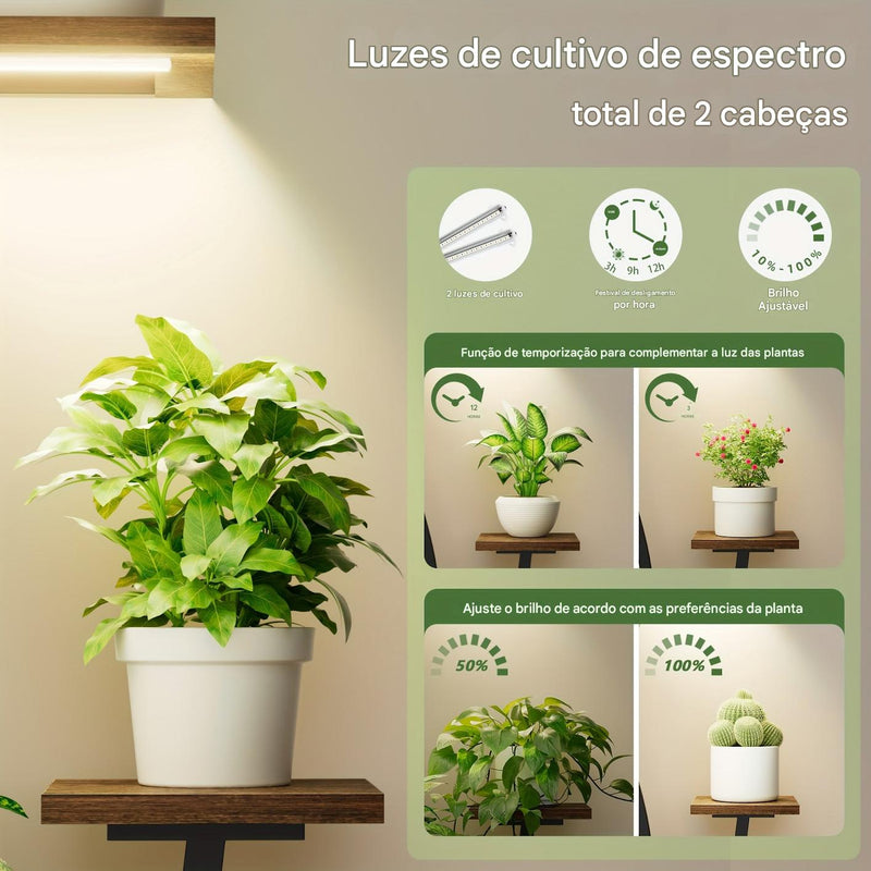 Suporte para plantas de interior com 2 peças e luzes de cultivo